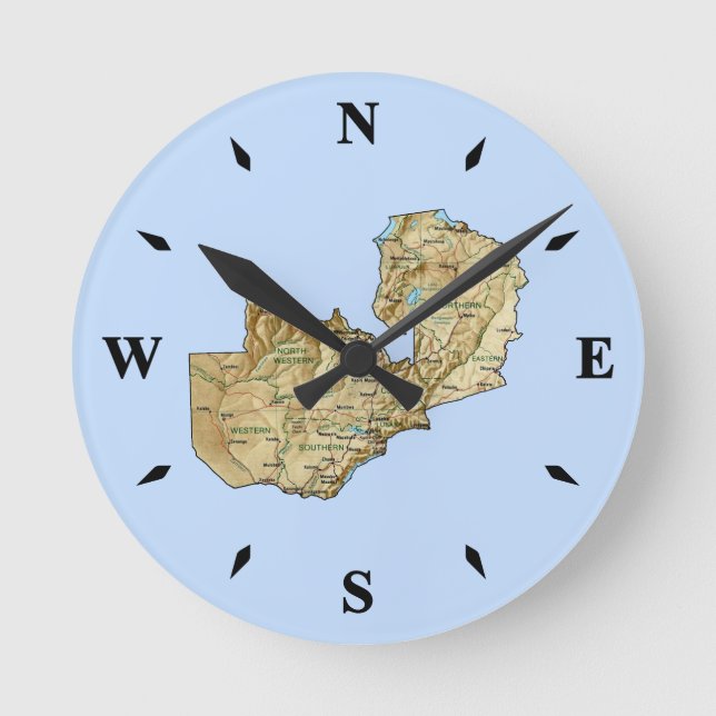 Reloj Redondo Mediano Zambia Map Clock (Anverso)