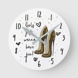 Reloj Redondo Mediano Zapatos de Moda de Tacones Altos Glam Belleza