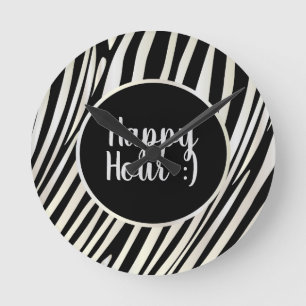 Reloj Redondo Mediano Zebra Stripes Black & White Pattern Happy Hour!
