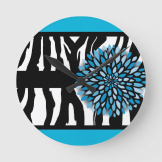 Reloj Redondo Mediano Zebra Stripes with Blue Chrysanthemum