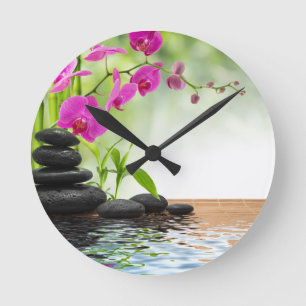 Reloj Redondo Mediano zen, paz, orquídea rosa, hermosa, EPA, curación,