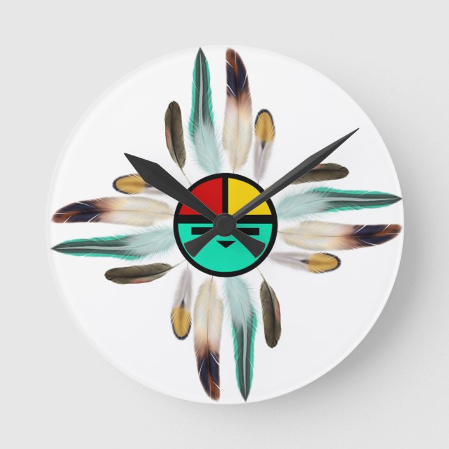 Reloj Redondo Mediano Zia Sun Dios con plumas (Anverso)