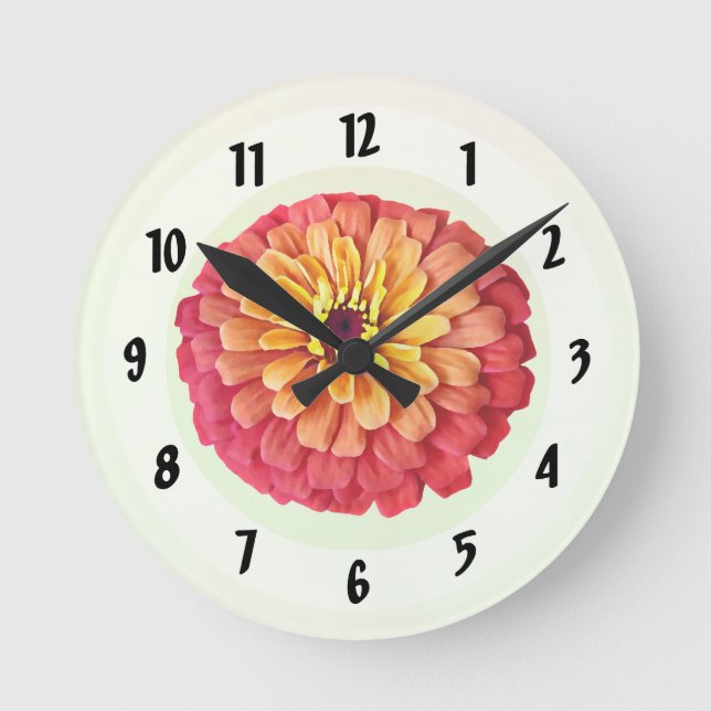Reloj Redondo Mediano Zinnia en tonos Naranjas (Anverso)