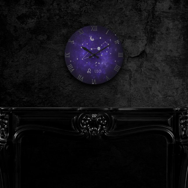 Reloj Redondo Mediano Zodiac Purple Leo | Horoscopio Astrológico Cósmico (Subido por el creador)