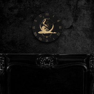 Reloj Redondo Mediano Zodiac Sagittarius Oro Cósmico Astrología Negra