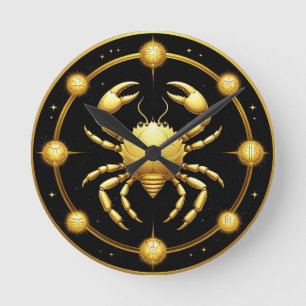 Reloj Redondo Mediano Zodiaco Cósmico de Cáncer Dorado
