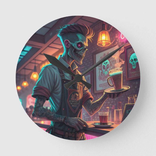 Reloj Redondo Mediano Zombie Café | Spooky Urban Halloween clock  (Anverso)