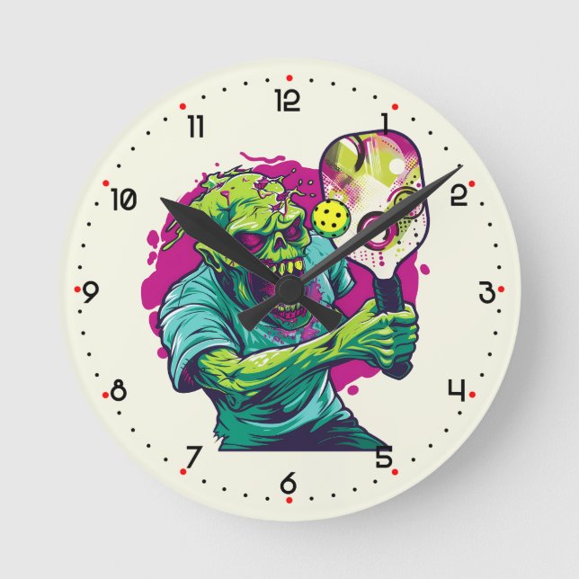 Reloj Redondo Mediano  Zombie Pickleball  (Anverso)