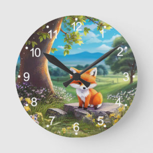 Reloj Redondo Mediano Zorro Adorable Sentado Bajo El Árbol-68563
