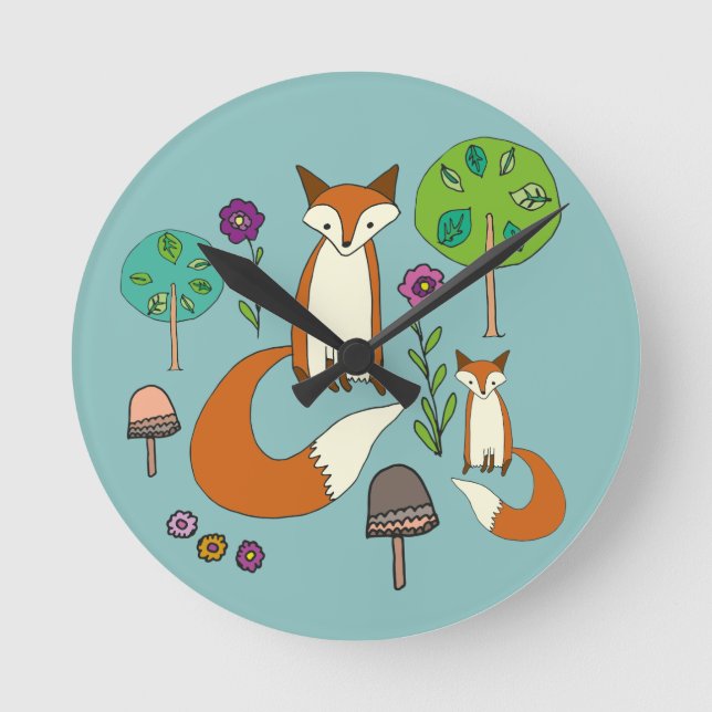 Reloj Redondo Mediano zorros en el bosque (Anverso)