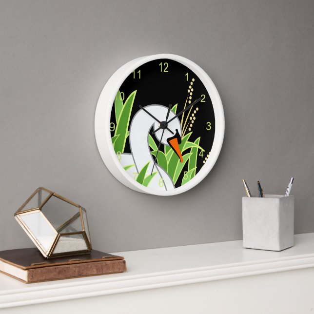 Reloj redondo negro de cisne blanco (Oficina)