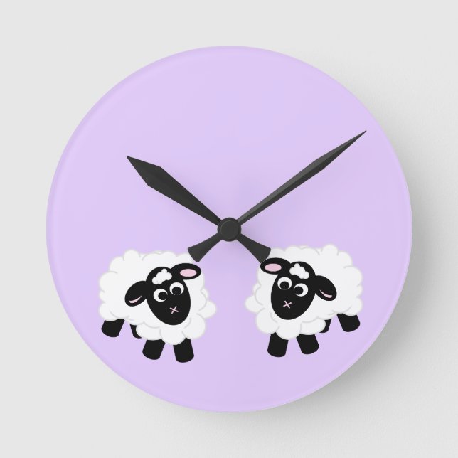 Reloj redondo púrpura de oveja Personalizado (Anverso)
