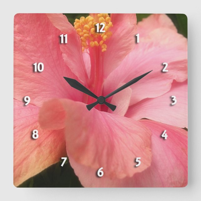 Reloj redondo rosado de Hibiscus (Anverso)