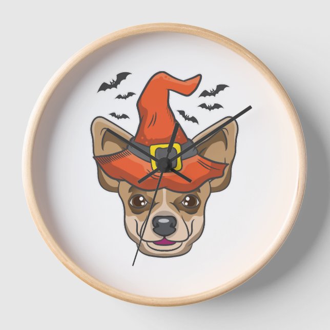 Reloj Regalo de disfraz Chihuahua de bruja de Halloween (Anverso)