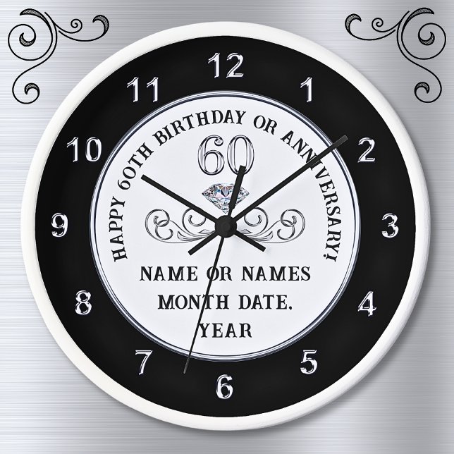Reloj Regalos para el cumpleaños 60 de los hombres, el r (60th birthday clock. Personalized 60th birthday gifts for him. Birthday present for 60 year old male)