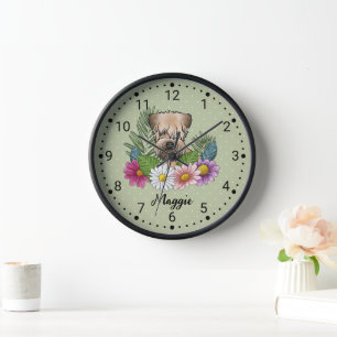 Reloj Rellenos De Ruedas Frescas Terrier Con Flores Y No