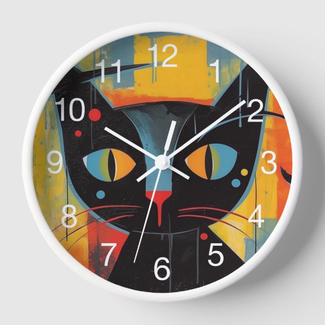 Reloj Resumen de pintura de gato negro (Anverso)