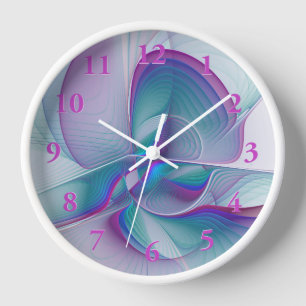 Reloj Resumen moderno Arte fractal rosa azul turquesa ro