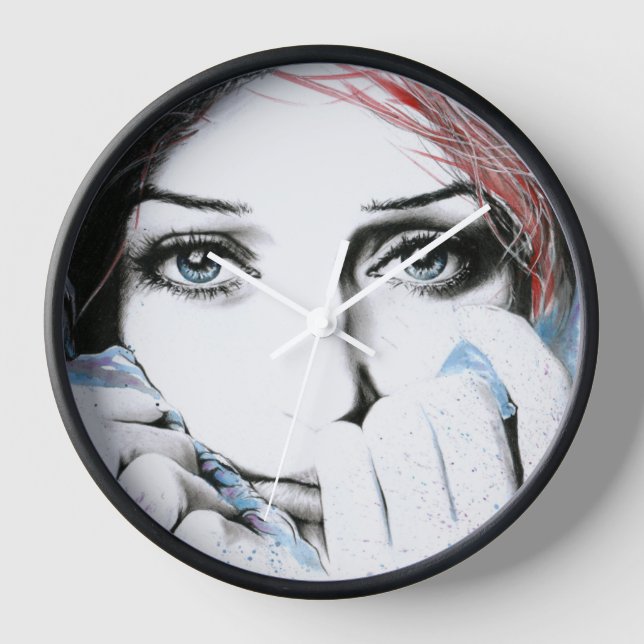 Reloj Retrato chica ojos Bonito Arte de pintura acuarela (Anverso)