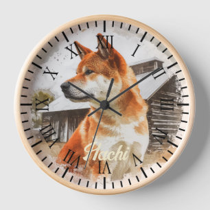 Reloj Retrato de granja rusa de perro Akita norteamerica