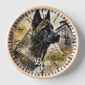 Reloj Retrato de la granja rusa americana Akita Brindle