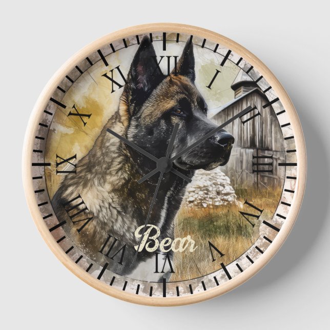 Reloj Retrato de la granja rusa americana Akita Brindle (Anverso)