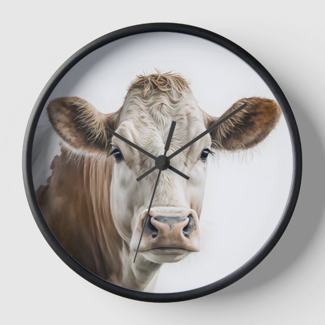 Reloj Retrato de Watercolor Hereford Cow (Anverso)