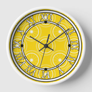 Reloj Retro de limón de patrón abstracto amarillo brilla