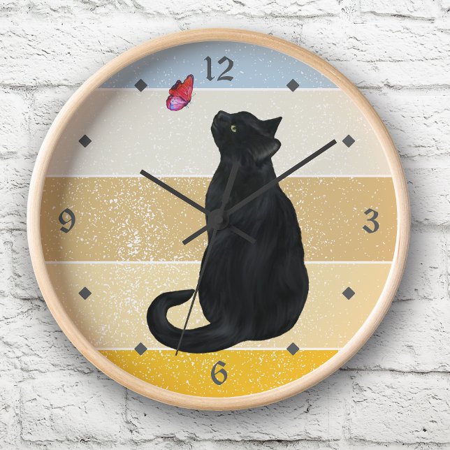 Reloj retro de mariposa para gato negro (Subido por el creador)