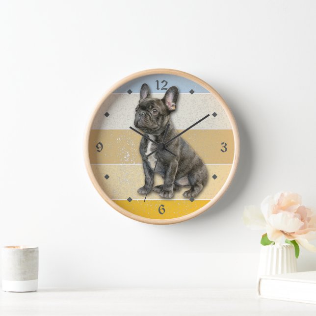 Reloj Retro Sunset del Bulldog francés negro (Hogar)