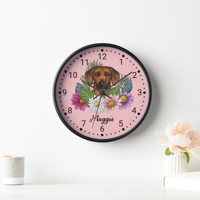 Reloj Rhodesia Ridgeback Cabeza De Perro Flores Silvestr (Hogar)