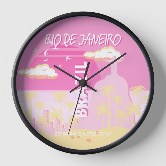 Reloj Río de Janeiro Brasil Ilustracion rosa de arte de  (Anverso)