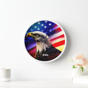 Reloj Rojo, Blanco y Azul Patriótico y Águila Calva Amer
