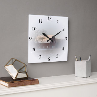 Reloj rojo de invierno cuadrado