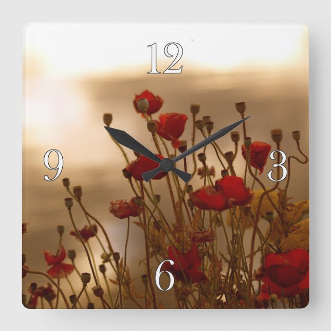 Reloj rojo de la foto de la flora de las amapolas (Anverso)