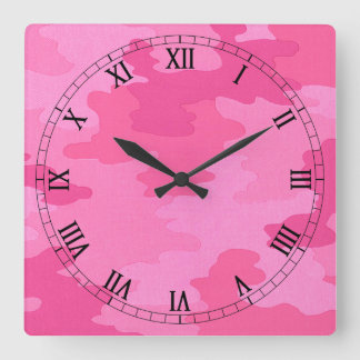 Reloj romano cuadrado de camuflaje rosa brillante