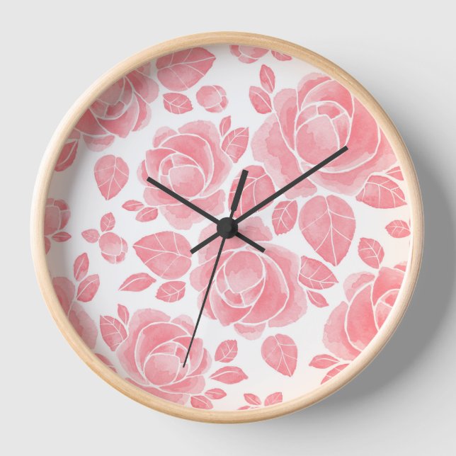 Reloj Rosa acuarela rosa - Floral romántico (Anverso)
