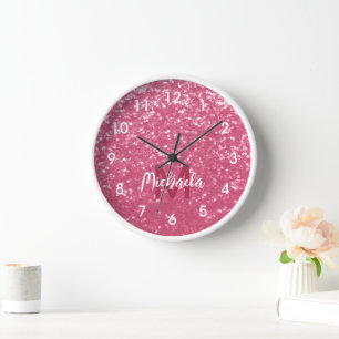 Reloj Rosa claro rosa falso brillo purpurina Monograma