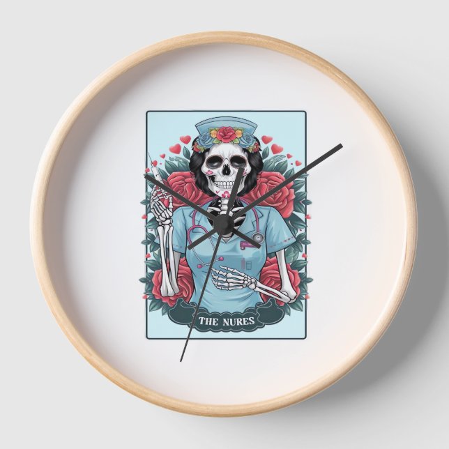 Reloj Rosa floral Skeleton Enfermera Tarot Card Hallowee (Anverso)