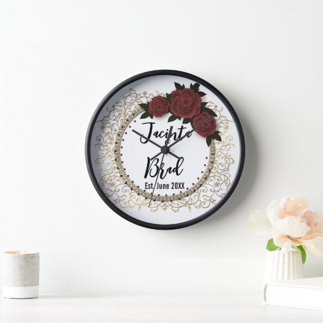 Reloj Rosa romántico Boda Wreath (Hogar)