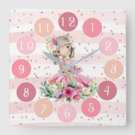 Reloj rosado con acuarela Pequeña Ballerina 