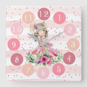 Reloj rosado con acuarela Pequeña Ballerina