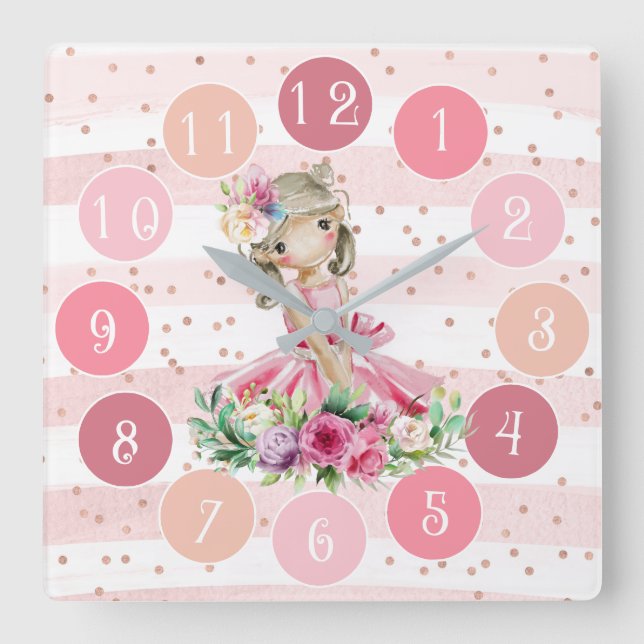 Reloj rosado con acuarela Pequeña Ballerina  (Anverso)