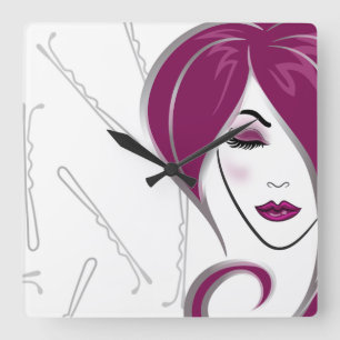 Reloj rosado del salón de pelo del chica