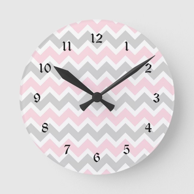 Reloj rosado y gris del cuarto de niños de la niña (Anverso)