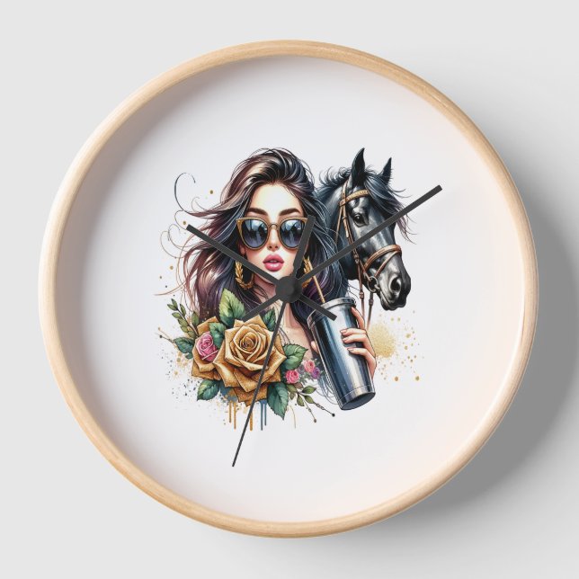 Reloj Rosas estéticos Chicas Purpurinas de caballos (Anverso)