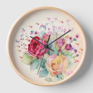 Reloj Rosas flores sobre Ecru