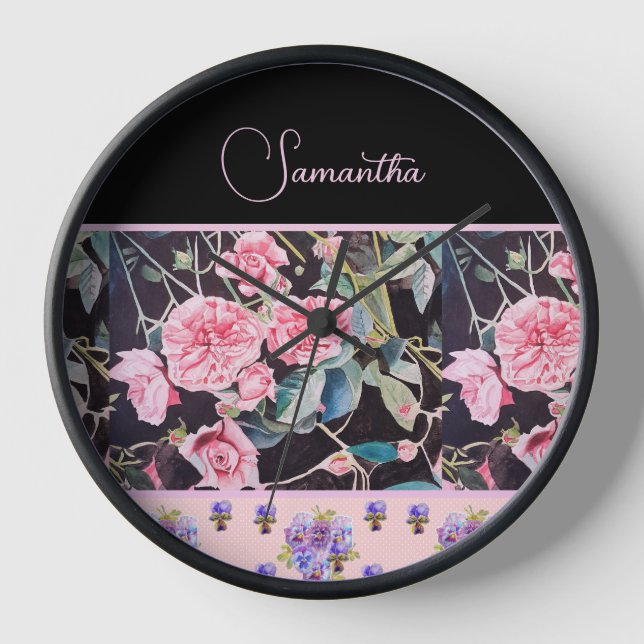 Reloj Rosas Rosa Rosa Rosa Rosa  Personalizable Vintage  (Anverso)