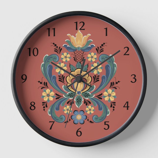 Reloj Rosemaling en rojo y oro (Anverso)