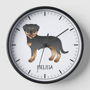 Reloj Rottweiler negro y marrón Perro de dibujos animado